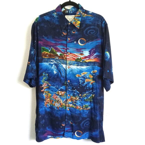 Vintage Reyn Spooner Hawaiian Shirt Robert Lyn Nelson M Ocean Space Button - Picture 1 of 8